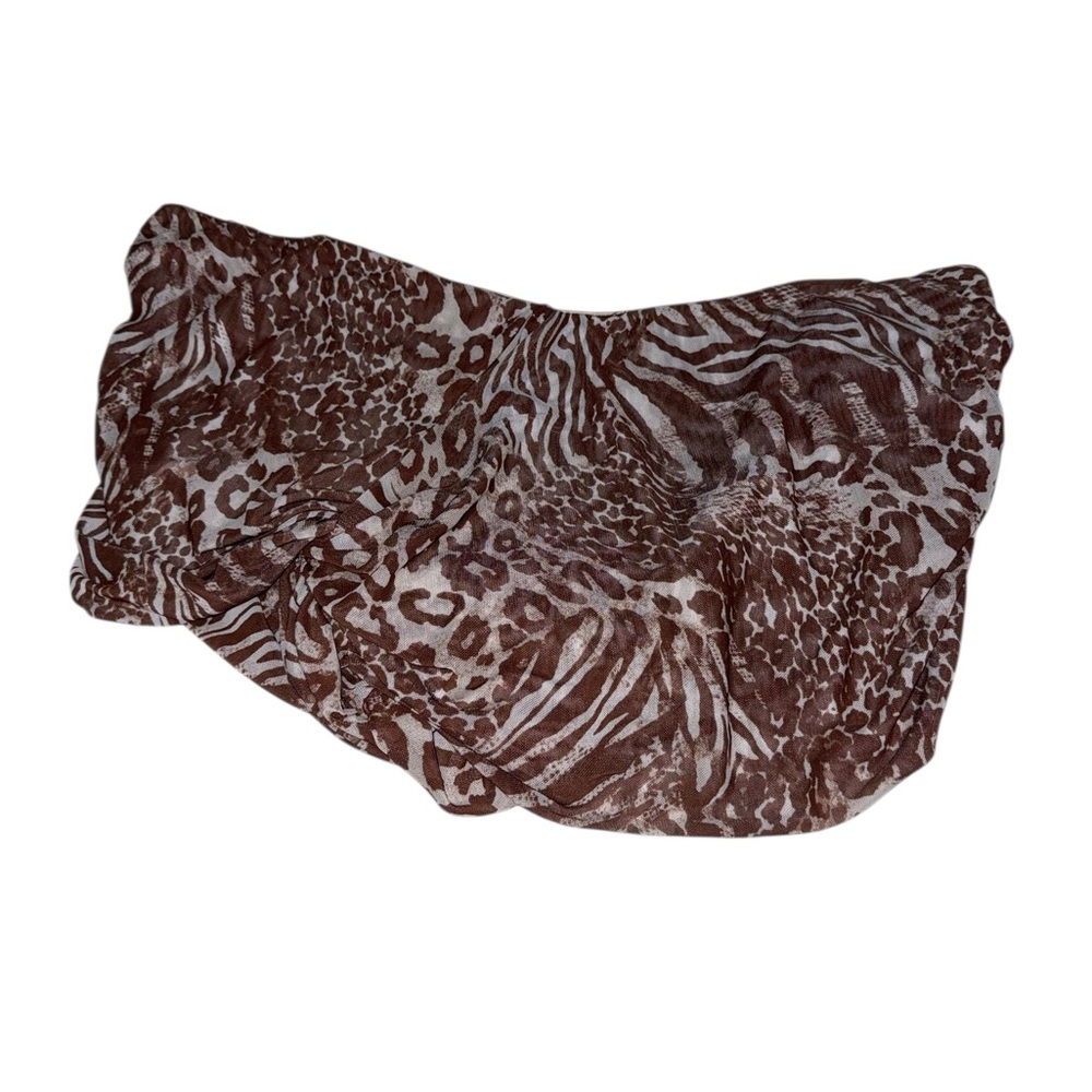 AFRM Fabiola Top in Taupe Brown Animal Print Off-Shoulder Crop Top Medium - Picture 3 of 10